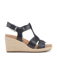 Rockport Women / Belle Casual Wedge Sandals - Black Leather