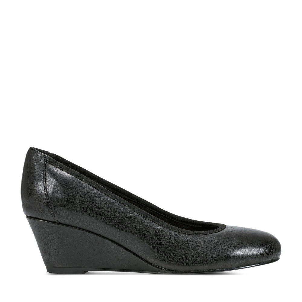 Rockport Women / Rita Slip-on Almond Toe Dress Wedges - Black Leather