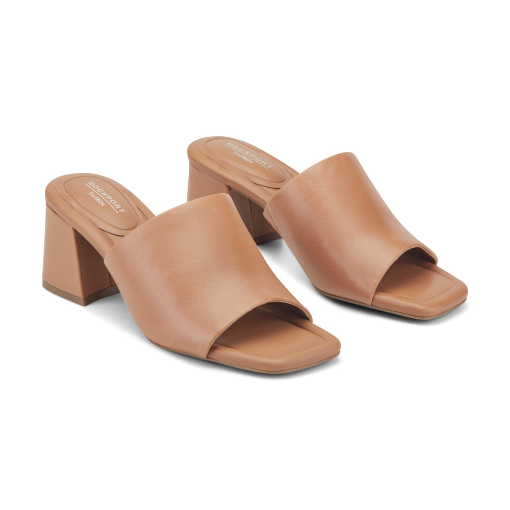 Rockport Women / Gracyn Slip-On Sandals - Brown Leather