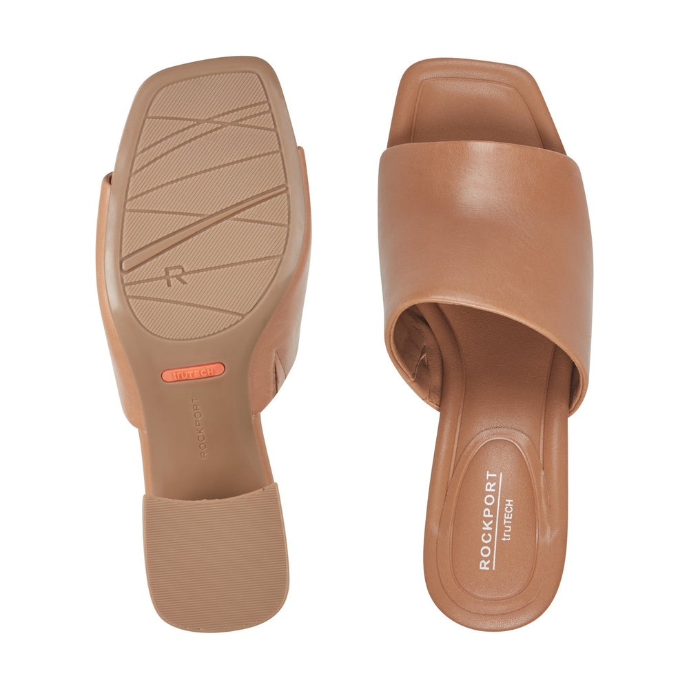Rockport Women / Gracyn Slip-On Sandals - Brown Leather