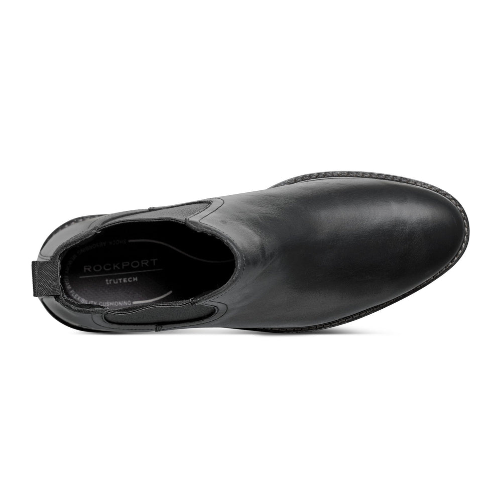 Rockport Men / Cassius Slip-on Almond Toe Boots - Black Leather