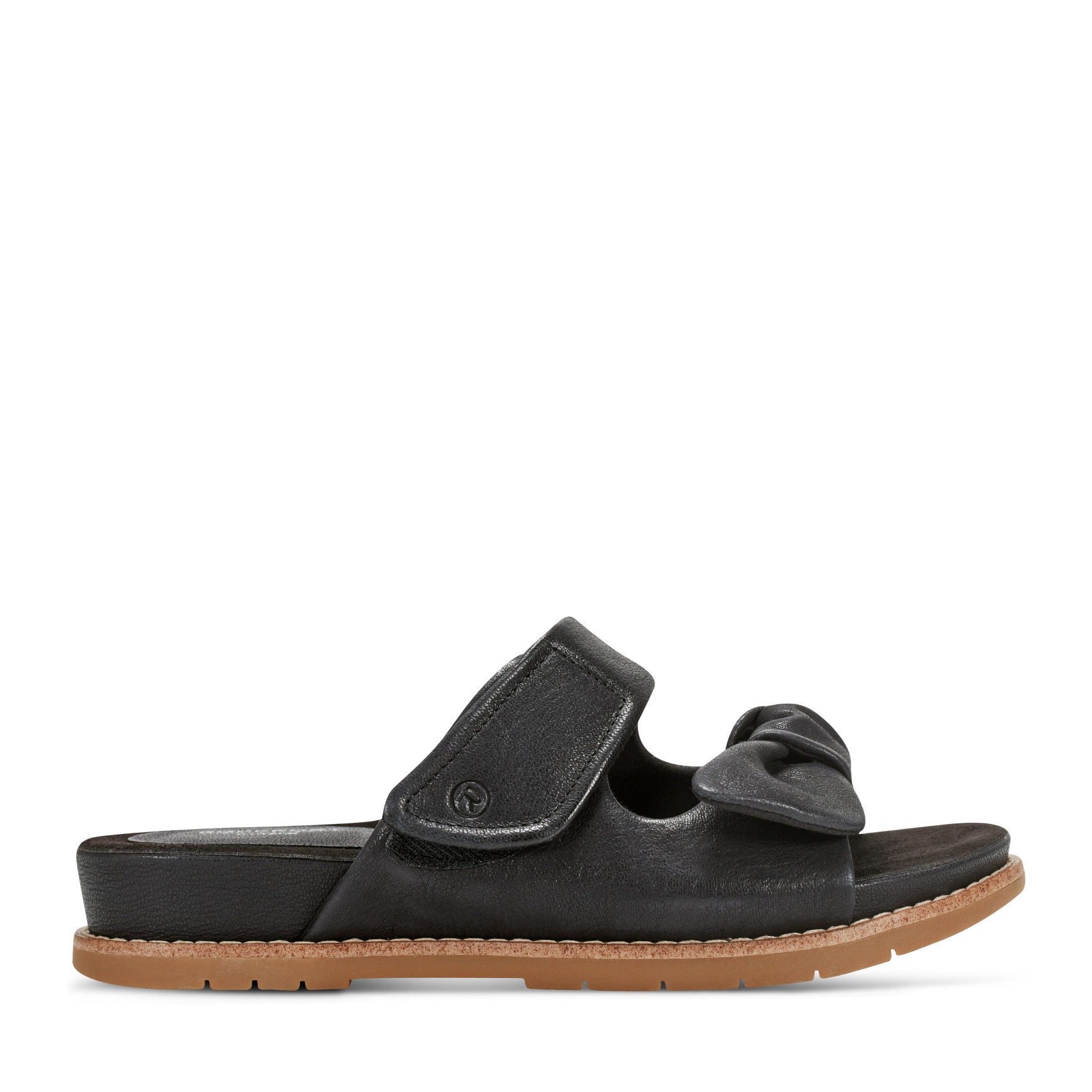 Rockport Women / Zova Slip-on Open Toe Flat Casual Sandals - Black Leather