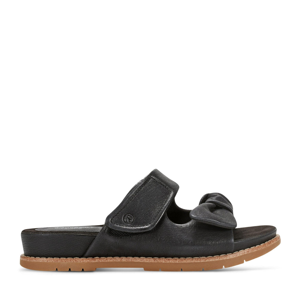 Rockport Women / Zova Slip-on Open Toe Flat Casual Sandals - Black Leather