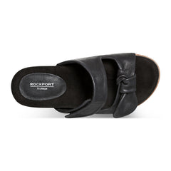 Rockport Women / Zova Slip-on Open Toe Flat Casual Sandals - Black Leather