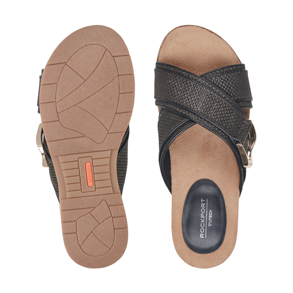 Rockport Women / Zemira Slip-on Casual Sandals - Black Raffia