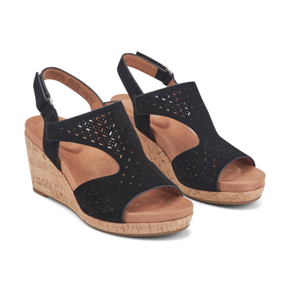 Rockport Women / Bristol Casual Wedge Sandals - Black Suede