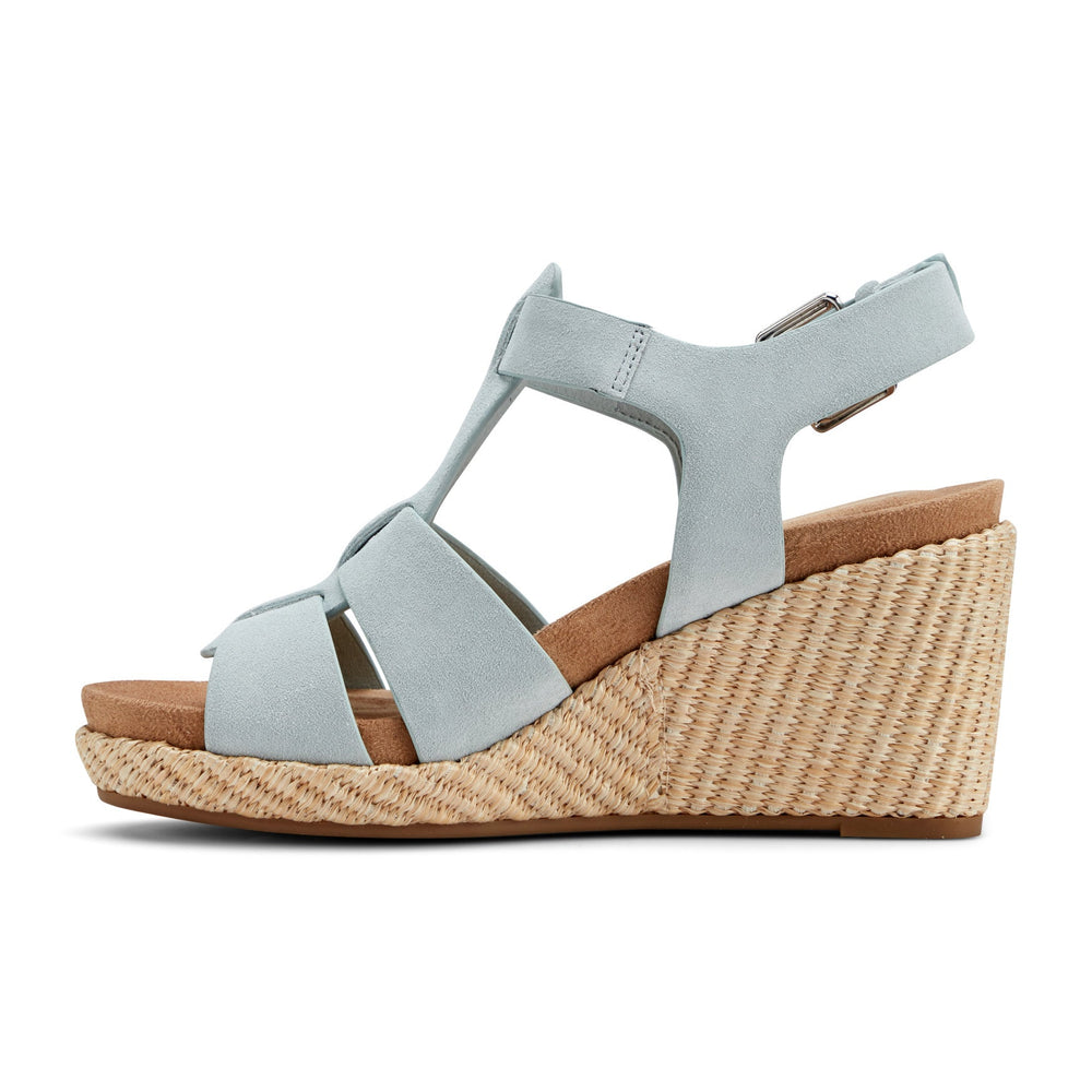 Rockport Women / Belle Casual Wedge Sandals - Light Blue Suede