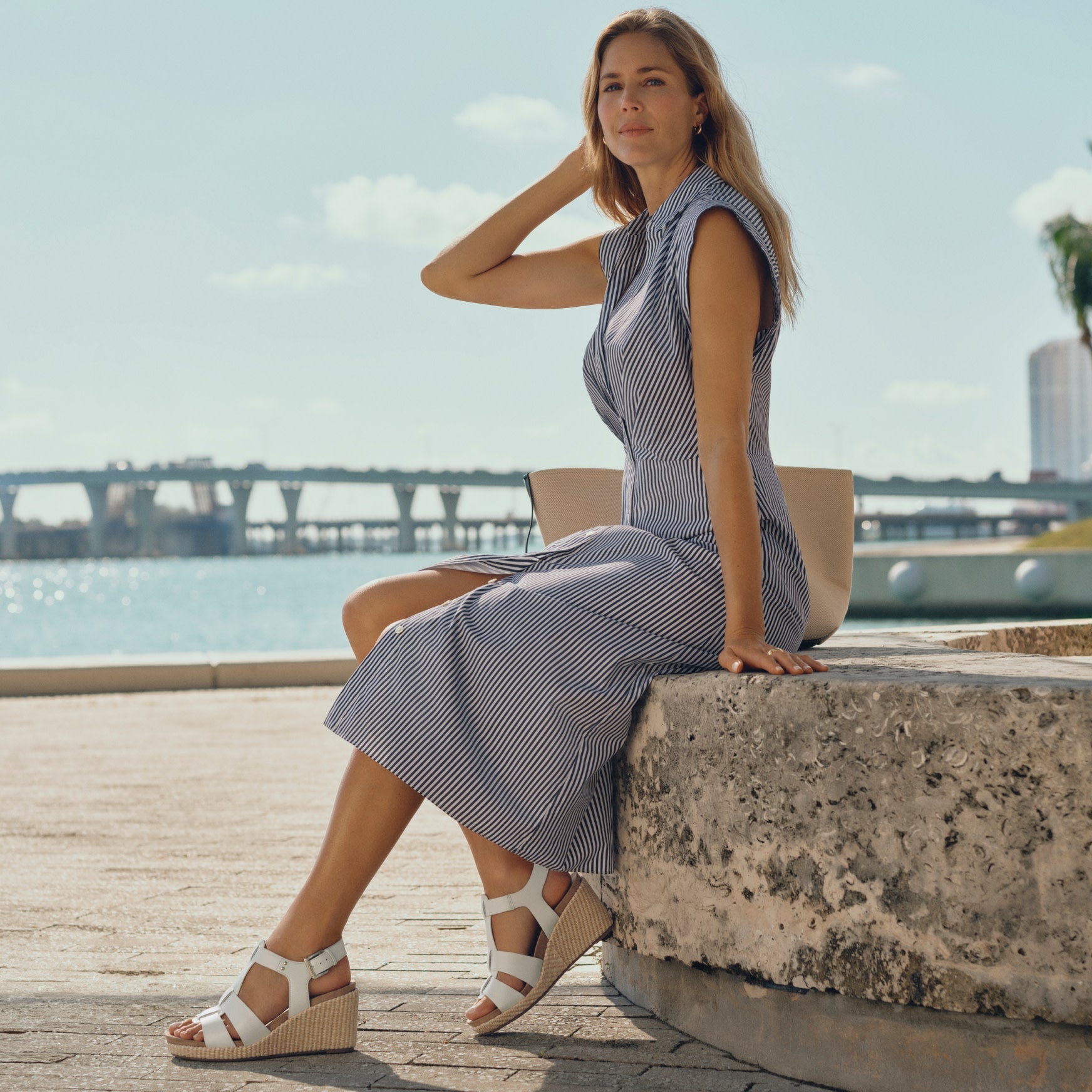Rockport Women / Belle Casual Wedge Sandals - Light Blue Suede