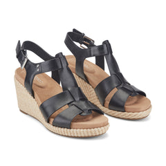 Rockport Women / Belle Casual Wedge Sandals - Black Leather
