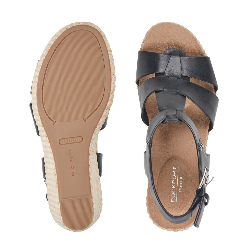 Rockport Women / Belle Casual Wedge Sandals - Black Leather