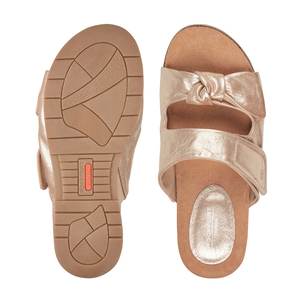 Rockport Women / Zova Slip-on Open Toe Flat Casual Sandals - Gold