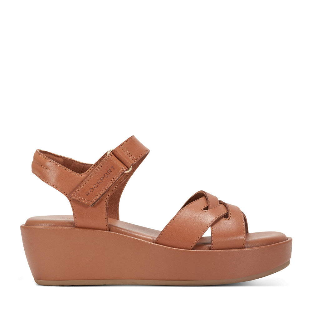 Rockport Women / Amira Strappy Open Toe Casual Wedge Sandals - Medium Natural