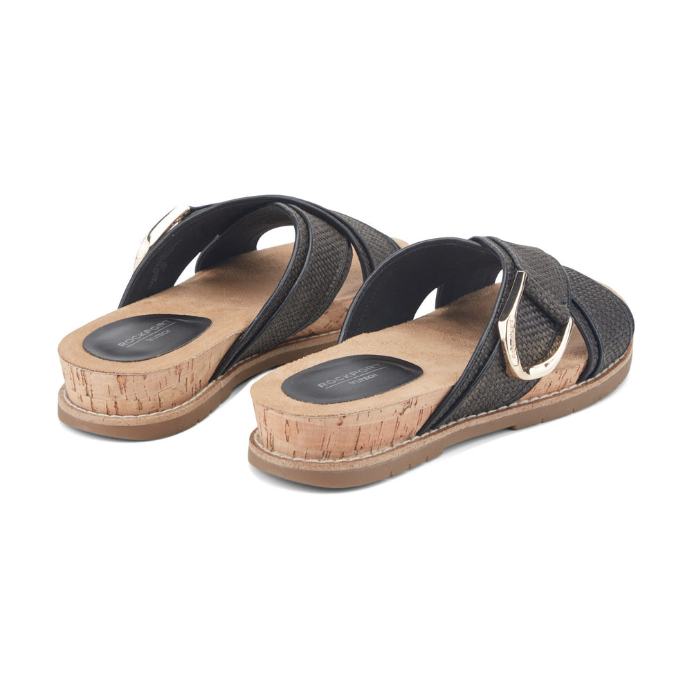 Rockport Women / Zemira Slip-on Casual Sandals - Black Raffia