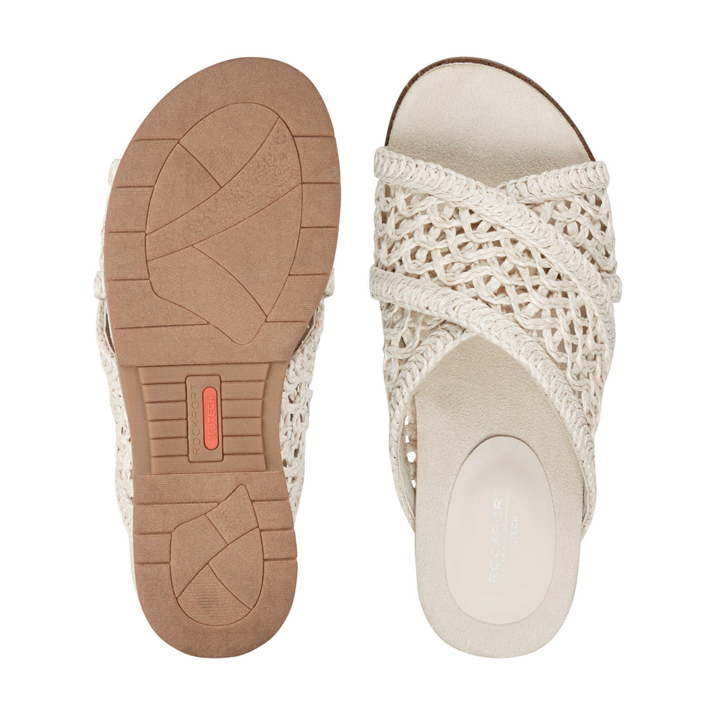 Rockport Women / Zora Open Toe Slip-on Flat Casual Sandals - Ivory
