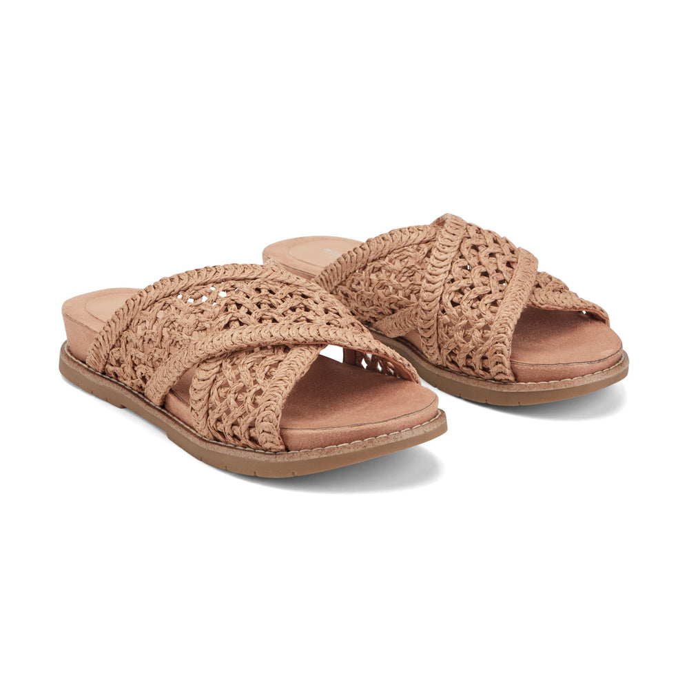 Rockport Women / Zora Open Toe Slip-on Flat Casual Sandals - Medium Natural