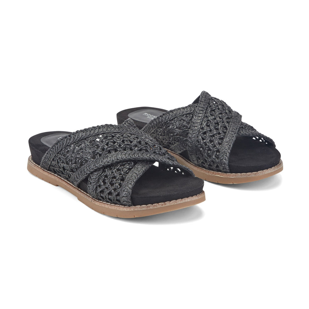 Rockport Women / Zora Open Toe Slip-on Flat Casual Sandals - Black