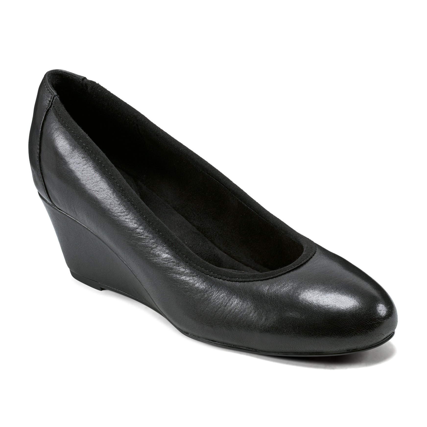 Rockport Women / Rita Slip-on Almond Toe Dress Wedges - Black Leather
