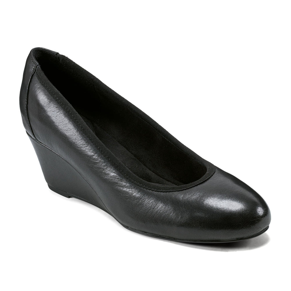 Rockport Women / Rita Slip-on Almond Toe Dress Wedges - Black Leather