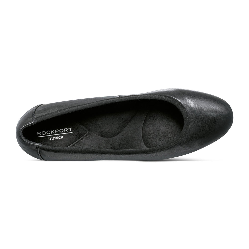 Rockport Women / Rita Slip-on Almond Toe Dress Wedges - Black Leather