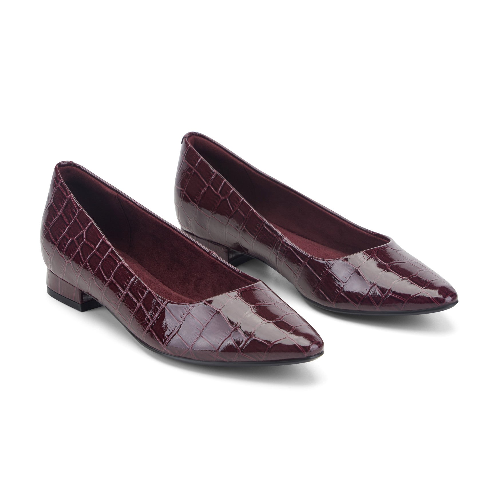 Rockport Women / Tessa Total Motion Pointy Toe Dress Flats - Dark Red Croco Patent
