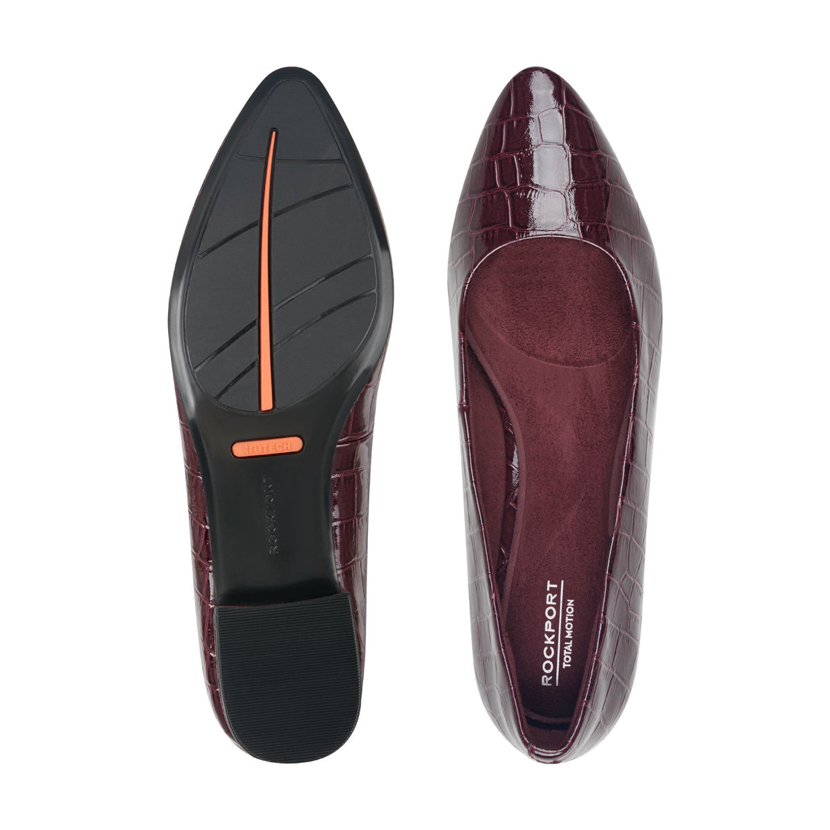Rockport Women / Tessa Total Motion Pointy Toe Dress Flats - Dark Red Croco Patent