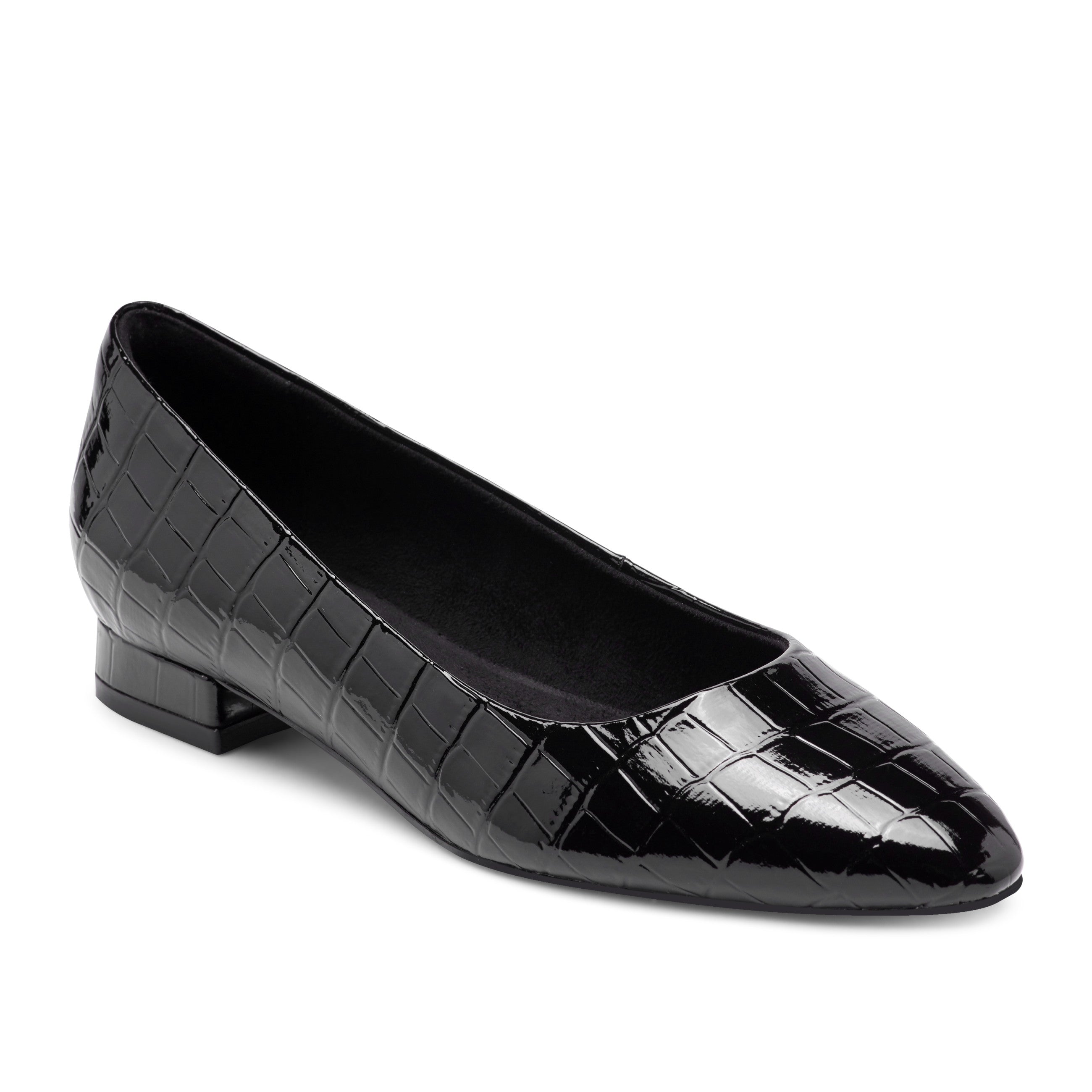 Rockport Women / Tessa Total Motion Pointy Toe Dress Flats - Black Croco Patent