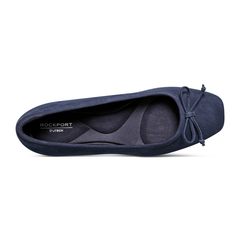 Rockport Women / Sadie Square Toe Slip-on Ballet Dress Flats - Dark Blue Suede